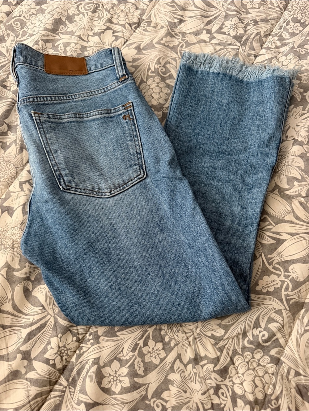 Madewell Blue Denim Jeans with Brown Leather Patch